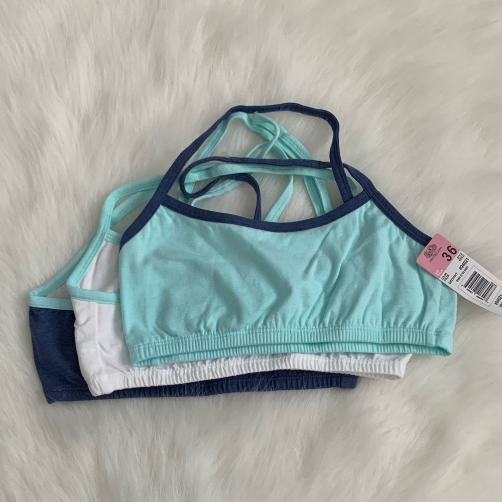 Fruit of the Loom Kids Bralette Trio - Navy, White, Aqua Set of 3 XL/36